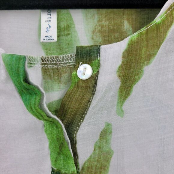 Vintage Tropical Gauze Beach Coverup Top Blouse XL White Floral Tab Sleeve Aloha - Picture 6 of 13